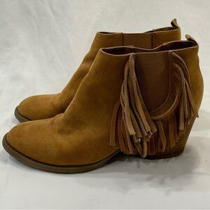 American Eagle Cow Suede Leather Brown Fringe Women’s Ankle Boots Sz 9 Booties